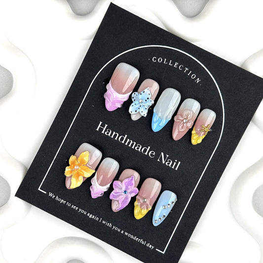 Custom Handmade Carved Petal Style European and American Cross-Border Wearable Nail Tips High-End Summer Handmade Nail Stickers