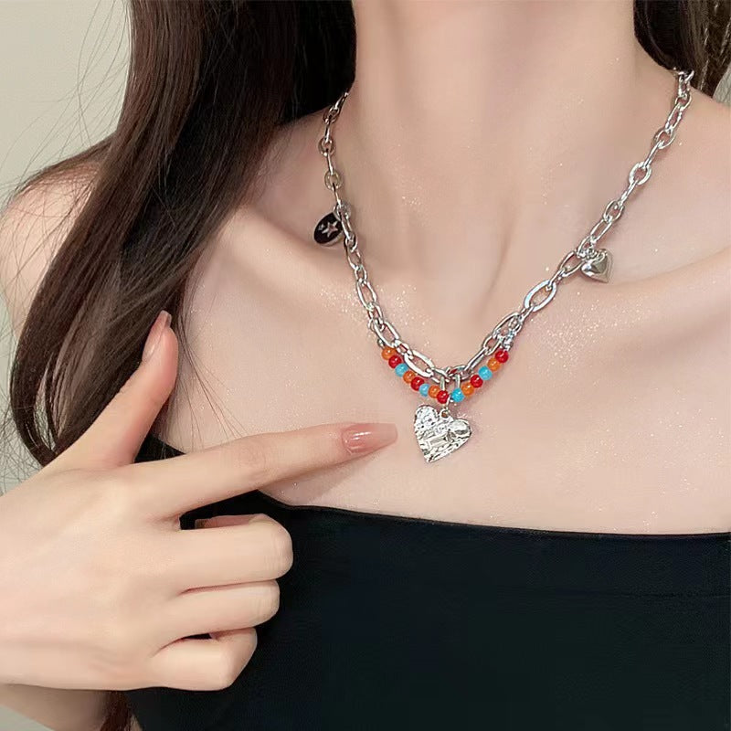 Candy-Colored Dopamine Necklace for Women All-Match Special-Interest Design Beaded Clavicle Chain Sweet Cool Hot Girl Necklace Online Influencer Jewelry