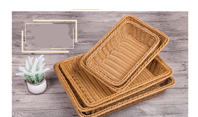 ✅Fruit Basket Bread Basket Supermarket Hotel Display Basket Display Basket Handmade Storage Basket Rattan Woven Basket Imitation Rattan Weaving