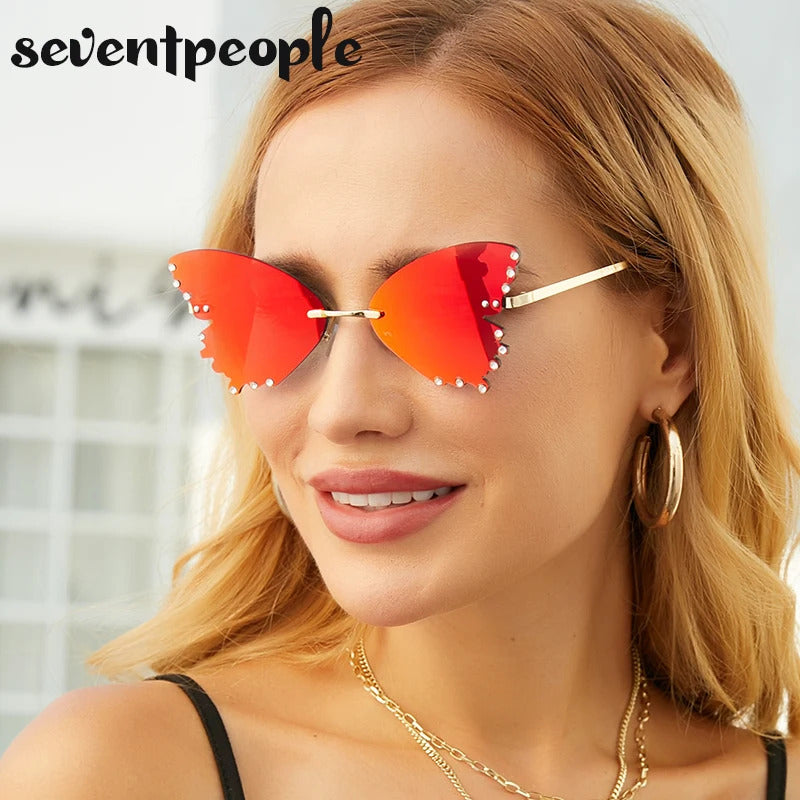 Diamond Butterfly Sunglasses Women 2023 Luxury Brand Designer Fashion Rimless Sun Glasses For Female Unique Party Shades Eyewear
