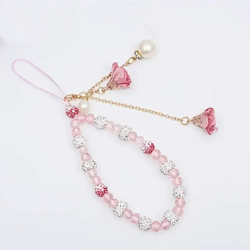 Fashion Pendant Flower Bracelet Mobile Phone Lanyard Crystal Phone Straps Hanging Rope Strap Wrist Rope Anti-lost Lanyard