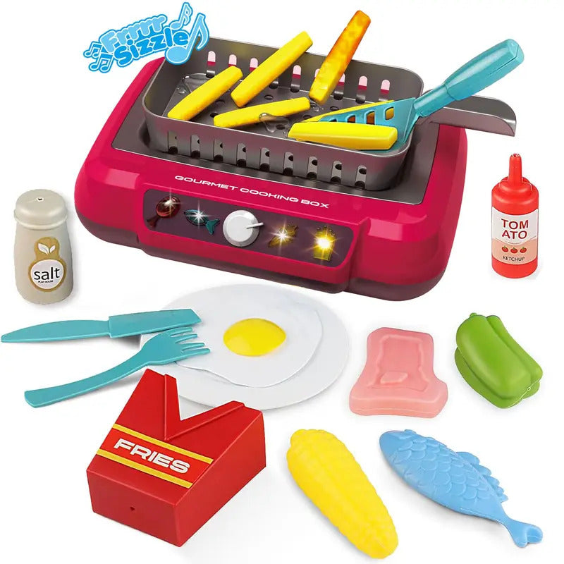 20Pcs DIY Kitchen Cooking Toy Set With Sound & Light Color Multi-Functional Induction Children‘s Play House Food Toys Gifts