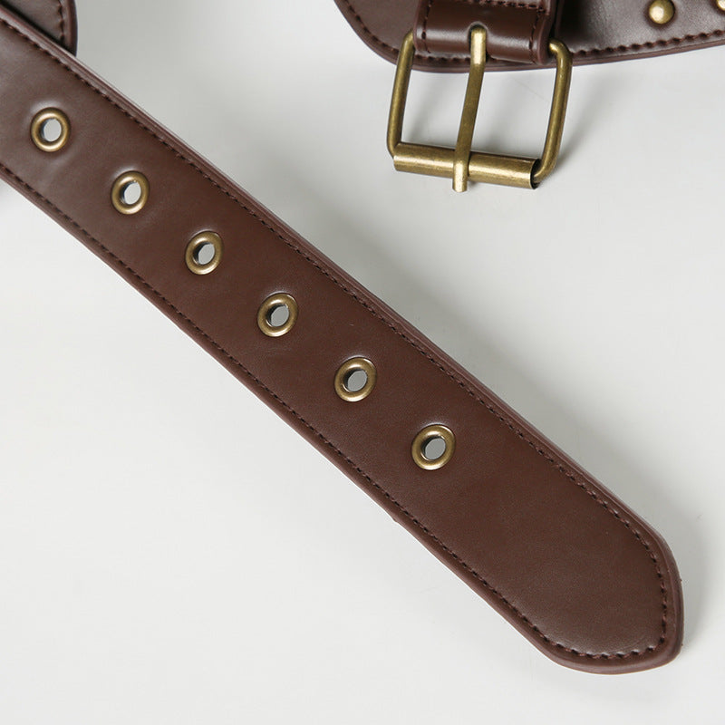 Wish Cross-Border Retro Mini Oval Bag Rivet Punching Belt Hot Girl Fashion Personality Waist Bag Wear Accessory