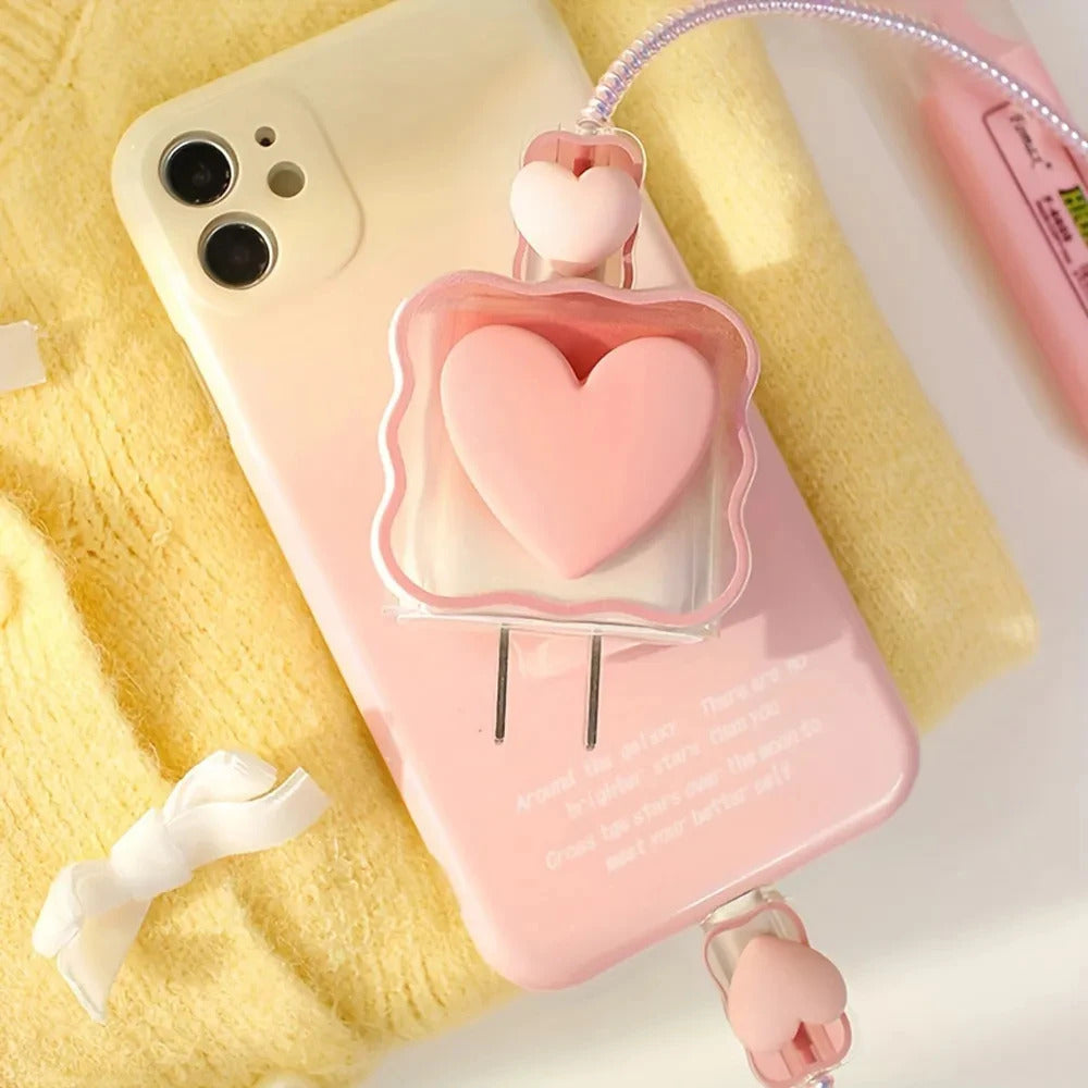 Charger Protector Cable Organiser for iPhone 14 13 Pro Max 18W 20W 3D Cartoon Love Heart Data Cable Management Cord Winder Kit