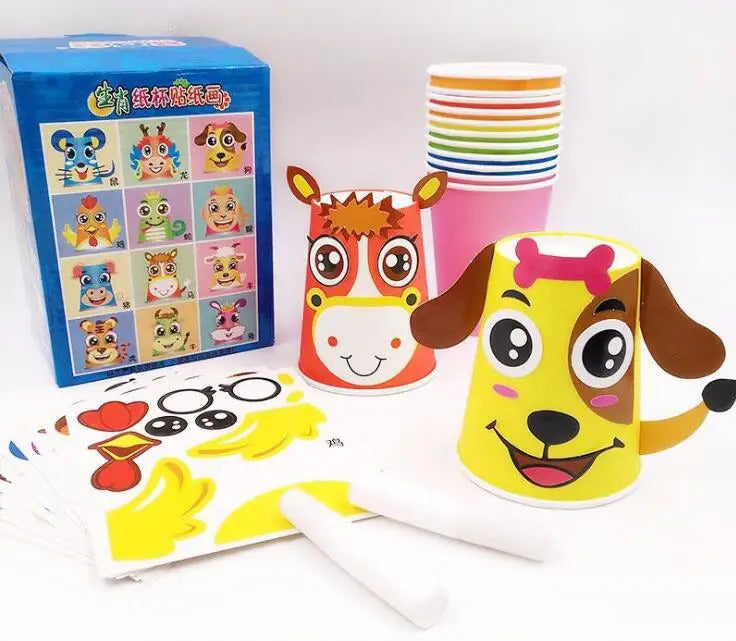 12pcs Children 3D DIY handmade Paper Cups Sticker Material Kit Whole Set Kids Kindergarten School Art Craft Educational Toys GYH