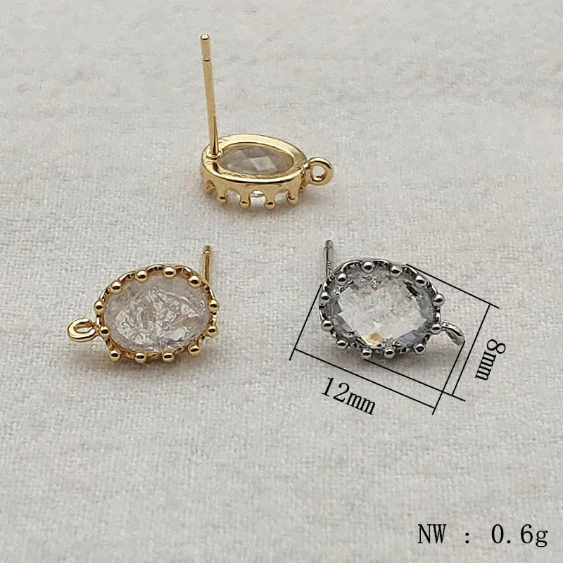 New Arrival! 12x8mm 50pcs Real Gold Plating Crystal Oval Earring Stud Connector For Handmade Earring DIY Parts Jewelry Findings