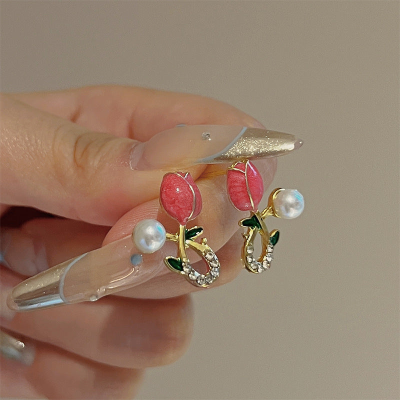 925 Silver Needle Love Butterfly Gravel Fashionable and Versatile Earrings Niche Unique Design Pearl Flower Earrings Earrings