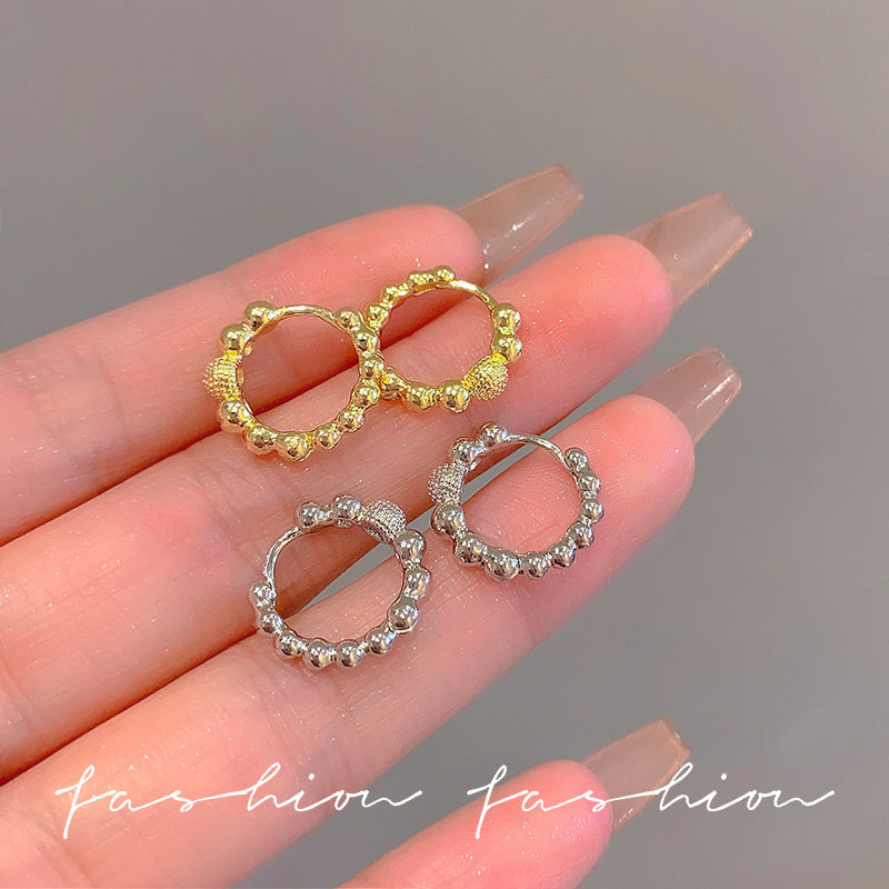 925 Silver Needle Hong Kong Style Retro Metal Earrings Women's High-Grade Geometric Simple Bracelet Ear Clip All-Match Exaggerated Commuter Earrings