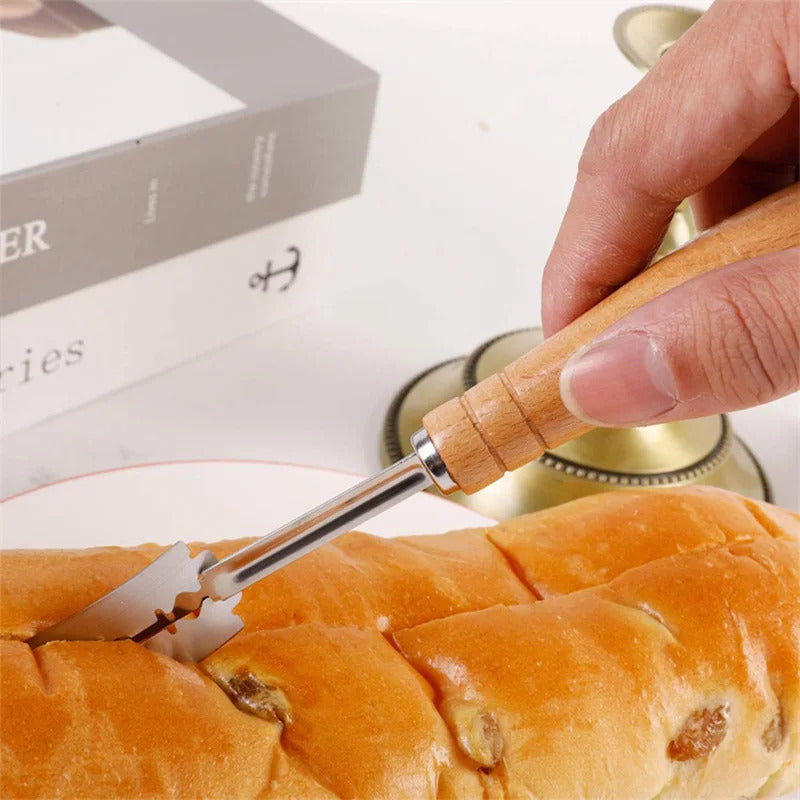 Wood Bread Cutter French Bread Blades Kitchen Gadgets Wood Long Handle Baking Accessory European Style Curved Arch Toast Knife