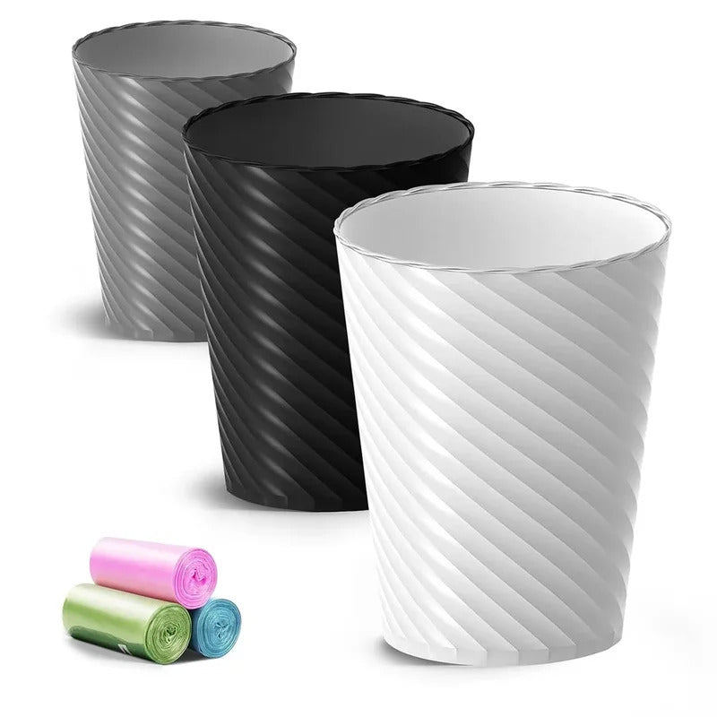 Bathroom Trash Can 3 Pack Small Round Garbage Bin with Trash Bags Sturdy Plastic Waste Basket Home Office Kitchen Bathroom