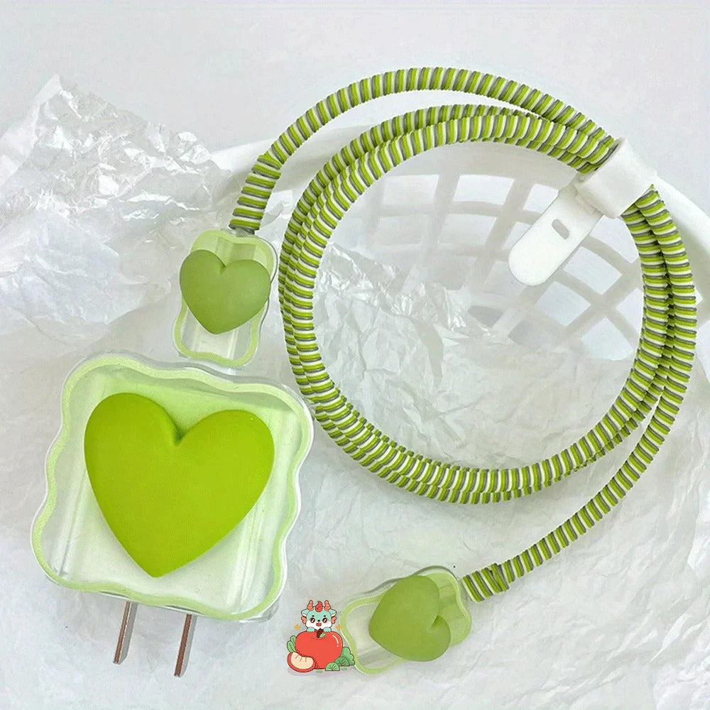 Charger Protector Cable Organiser for iPhone 14 13 Pro Max 18W 20W 3D Cartoon Love Heart Data Cable Management Cord Winder Kit