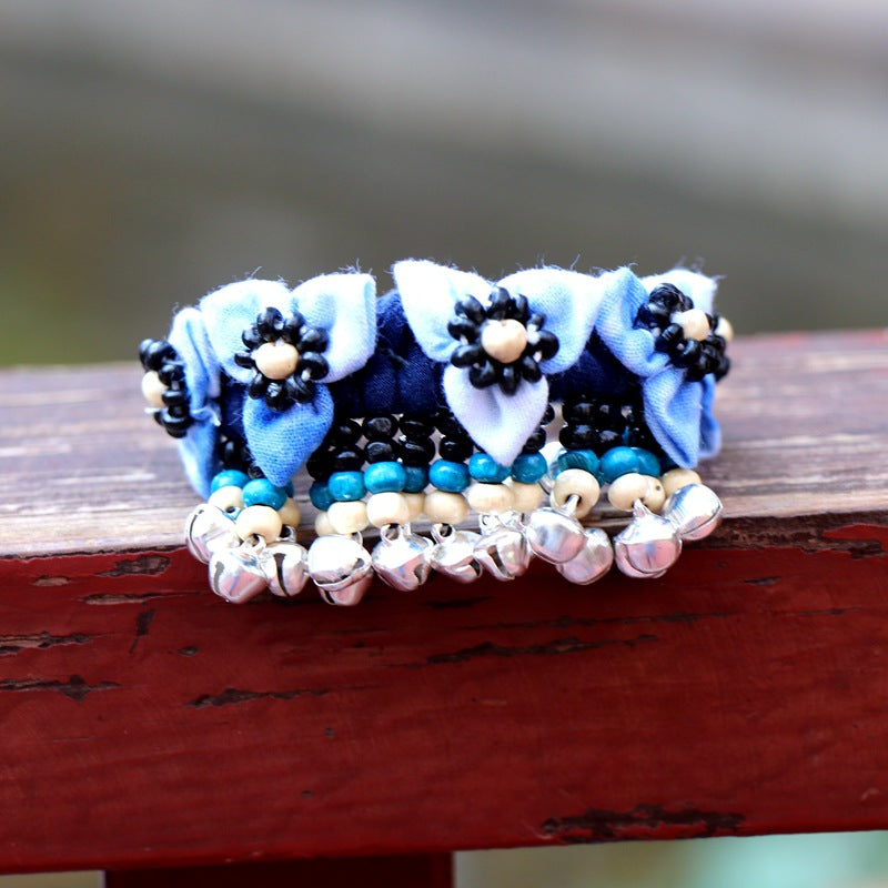 Blue Tie Dye Cloth Bracelet Dali Lijiang Hot Sale Hand-stitched Flower Fabric Bracelet Bracelet