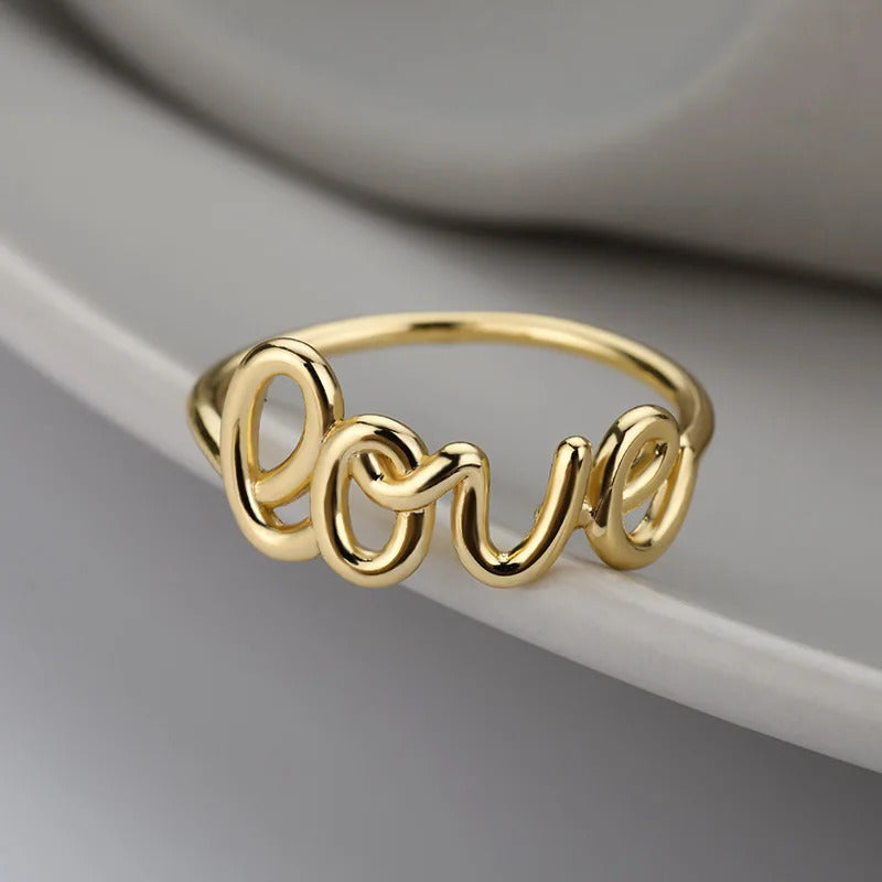 Romantic Letter Love Ring For Women Geometric Creative Finger Rings Engagemen Wedding Couple Stainless Steel Jewelry Gift