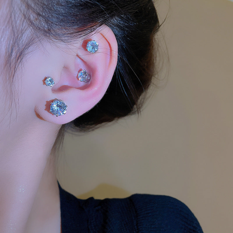 Non-Pierced Magnetic Zircon Ear Studs Design Sense Niche Temperament Magnetic Earrings for Women Hot Style Internet Celebrity Ear Jewelry