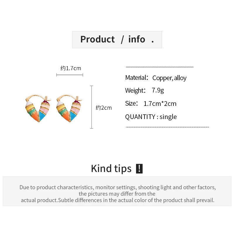 Colorful Heart Ear Buckle 2024 New Korean Fashion Women's Earring Precious Hoop Earrings Gold Plating Jewelries Girl Gifts