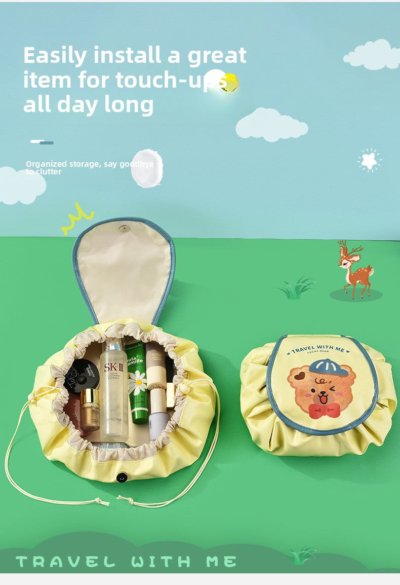 Cute and Lazy Cosmetic Bag Drawstring Bag Large Capacity Portable Cord-Pull Bag Drawstring Skin Care Products Buggy Bag Wash Bag