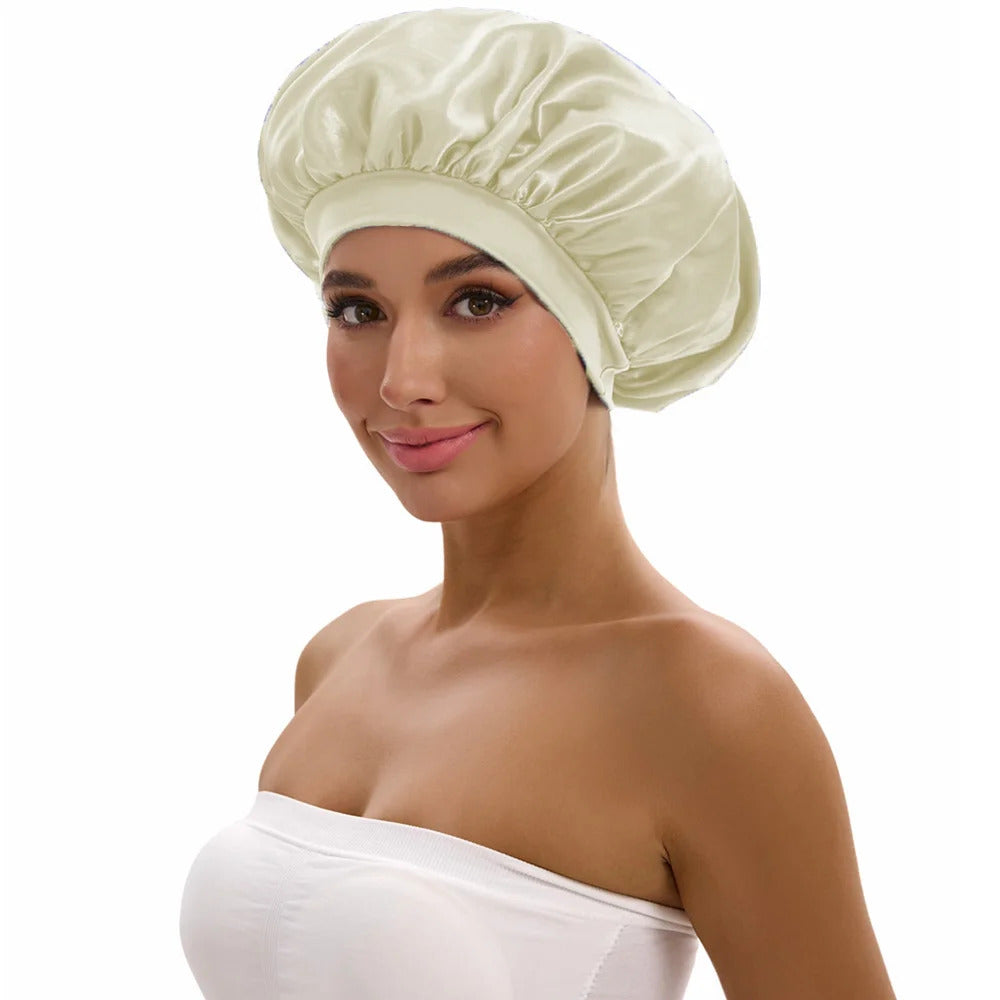Satin Bonnet with a Wide Brim Perfect for Everyday Use During Showers.