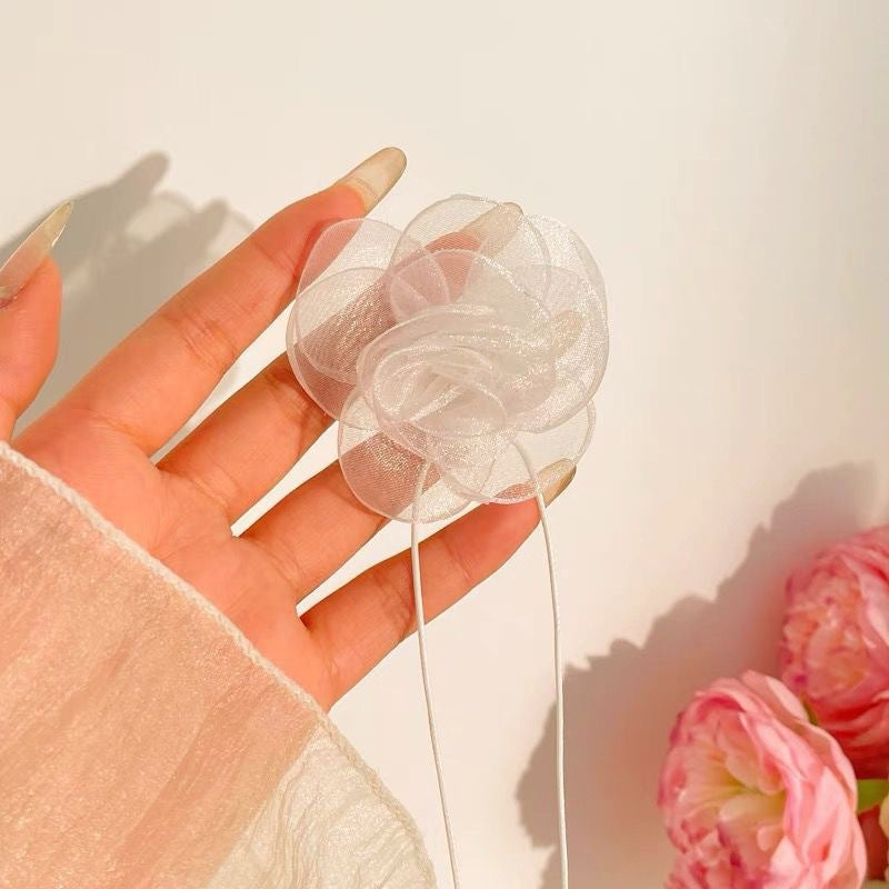 Black and White Flower Necklace Rose Choker Neck Flower Neckband Necklace Female Neck Collar Camellia Clavicle Chain