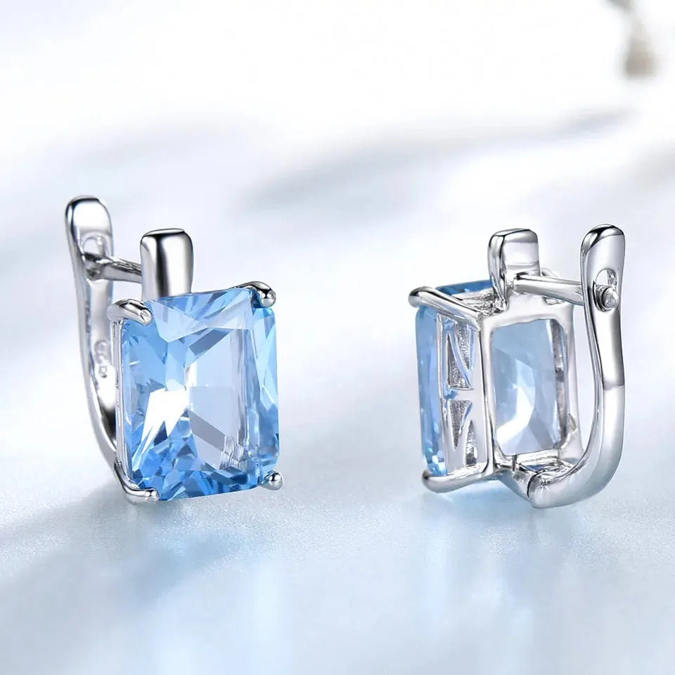 925 Sterling Silver  Sky Blue Topaz Gemstone Clip On Earrings  Solid  For Women Party  Birthday  Fashion Fine Jewelry Gift