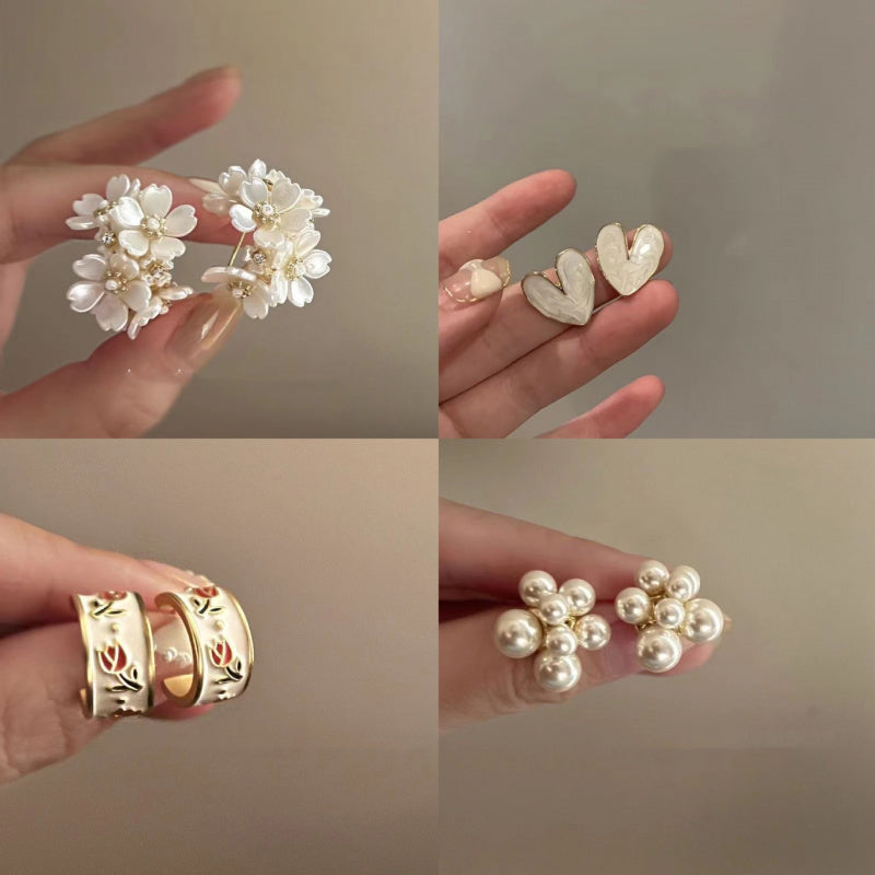 Silver Needle Inlaid with Diamonds and Pearls Flower Tassel Earrings Niche Style Atmosphere Earrings Fashionable Light Luxury High-end Earrings