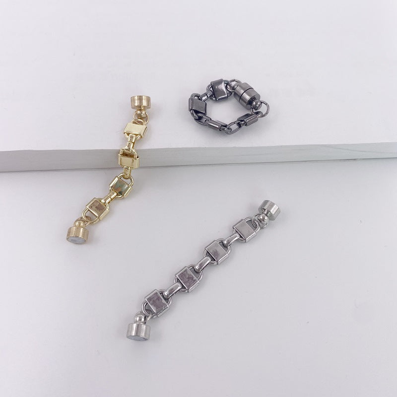 Metal Chain Magnetic Hoop Earrings for Women, Simple Versatile Elegant Non-Pierced Round Earrings, Minimalist Style Ear Jewelry
