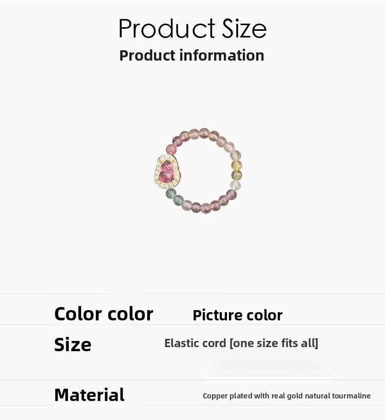 Natural Color Tourmaline Gourd Ring for Women, Niche Design, Non-Fading Crystal Ring, Light Luxury High-End Feel Hand Jewelry