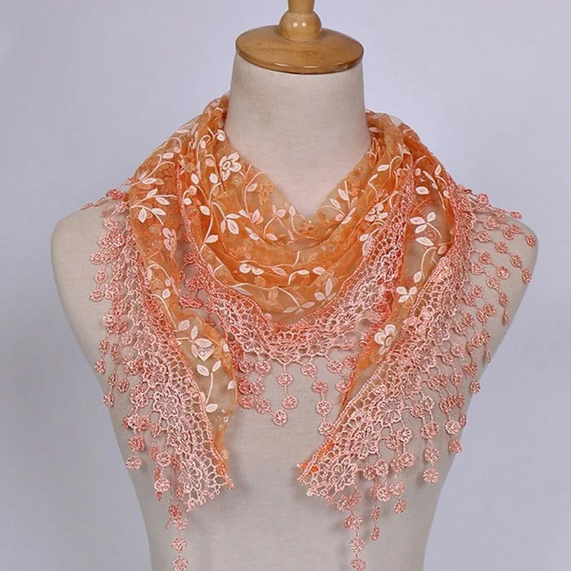 2023 New Floral Lace Triangle Scarf Tassel Shawl Female Classic Casual Transparent Breathable Scarves Sunscreen