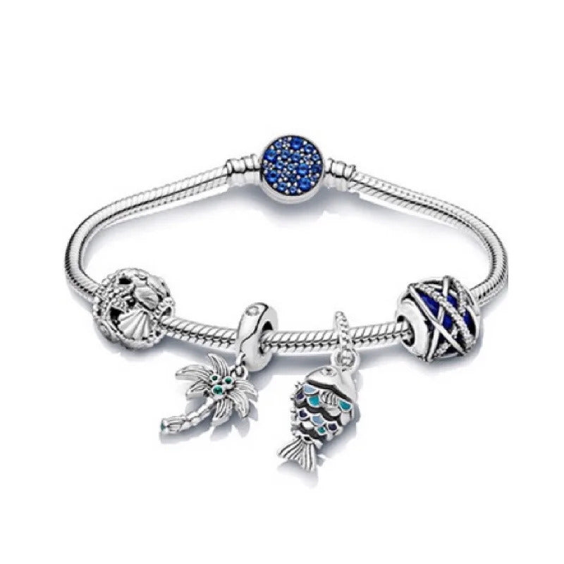 Luxurious 100%925 sterling silver original cute animal charm bead DIY set bracelet, high-end birthday gift jewelry for women