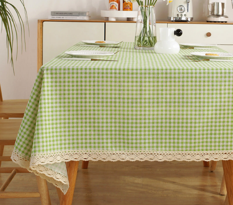 Fresh Cotton and Linen Plaid Tablecloth Coffee Table Dining Table Kindergarten Student Lace Cloth Art Square Picnic Tablecloth