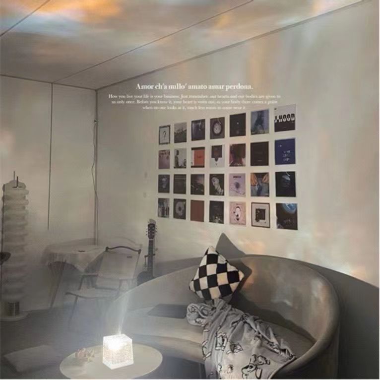 Square Water Ripple Atmosphere Lamp Night Light Creative Gift for Girls Bedside Bedroom Flame Aurora Dynamic Table Lamp