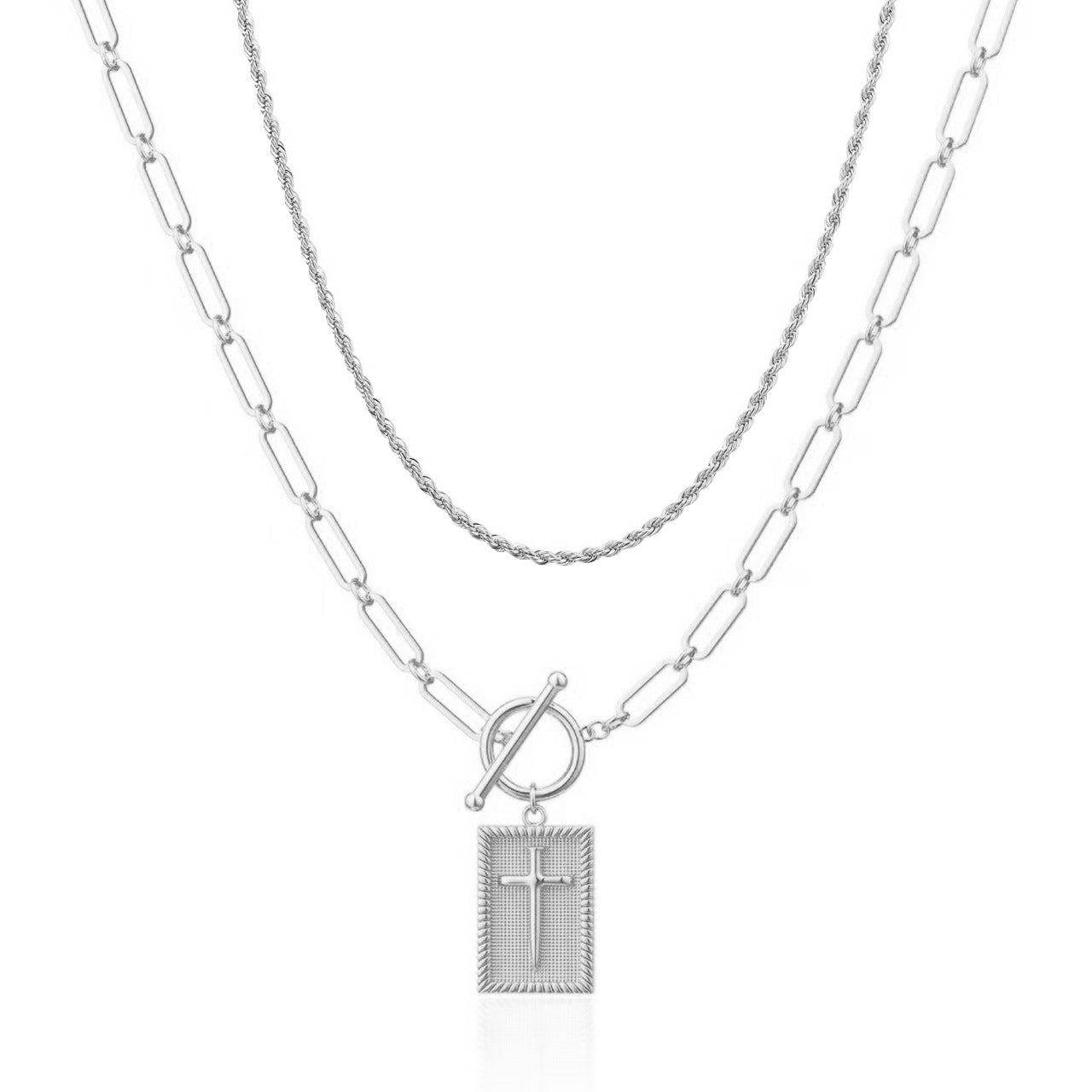 Amazon TK Hot-Selling OT Buckle Square Cross Necklace for Women Copper Plated 14K Gold Paperclip Necklace Yiwu In Stock