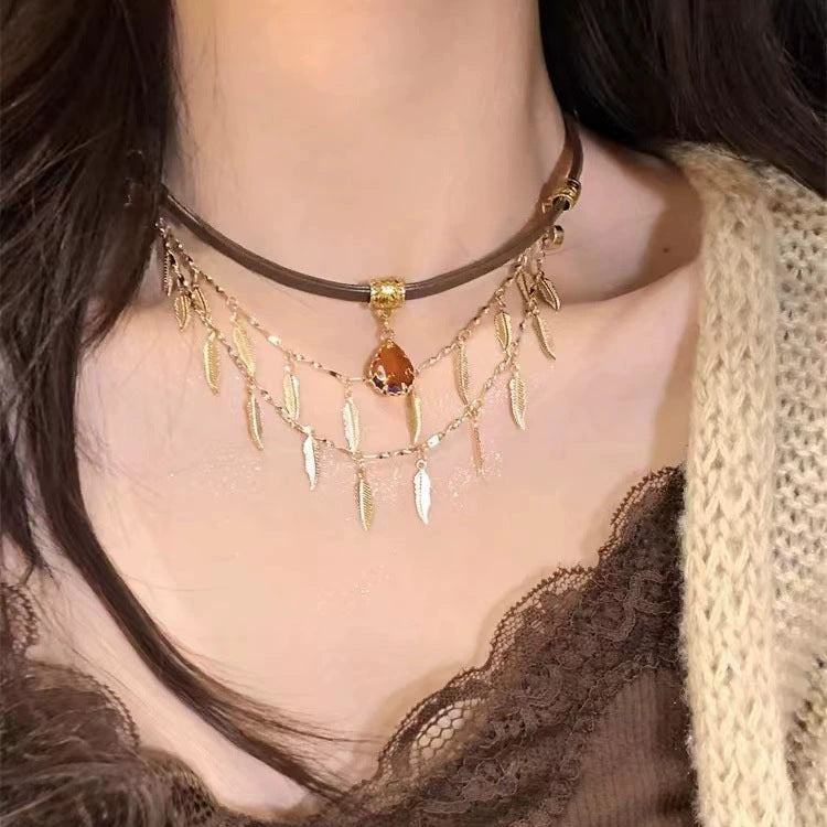 Vintage Mango Star Double Layer Stacked Necklace for Women Creative Niche Light Luxury Personality Versatile Clavicle Chain High-end Accessory Trend