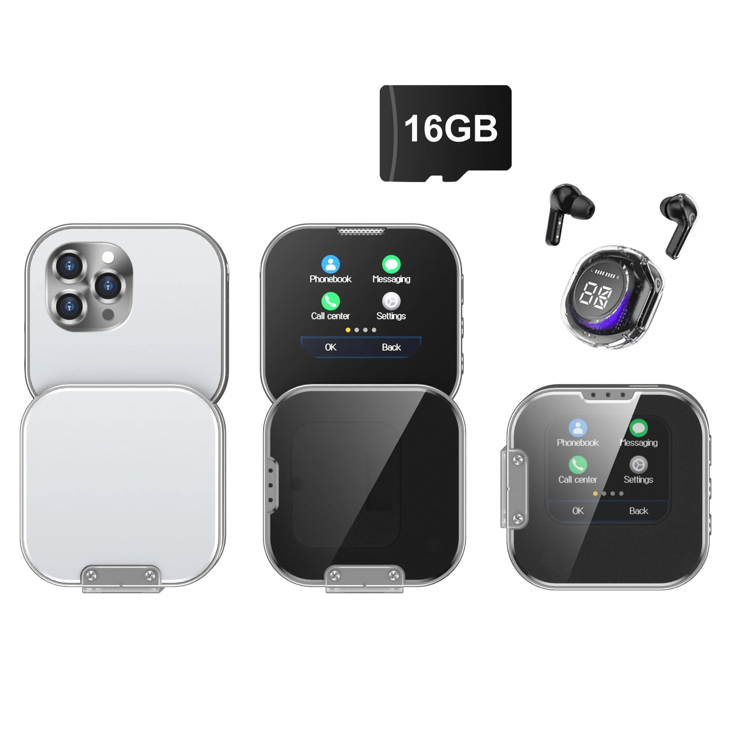 SERVO i19 Rotate Small Box Touch Mobile Phone 2SIM Standby Magic Voice Bluetooth Sync Music Torch Mini Rotation Cellphone Type-C