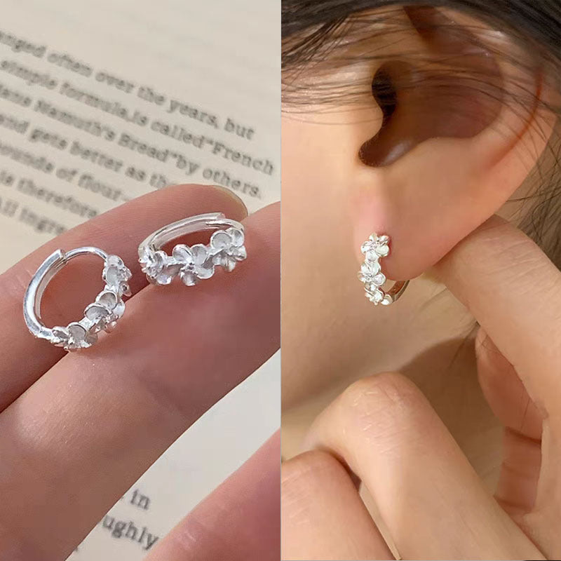 925 Silver Needle Love Butterfly Gravel Fashionable and Versatile Earrings Niche Unique Design Pearl Flower Earrings Earrings