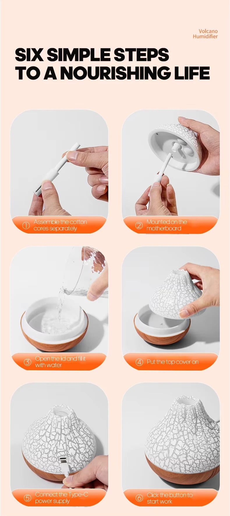 Air Humidifier Volcano Aroma Diffuser USB Water Mist Diffuser Purifier Air Freshener Nebulizer with Colorful Night Light