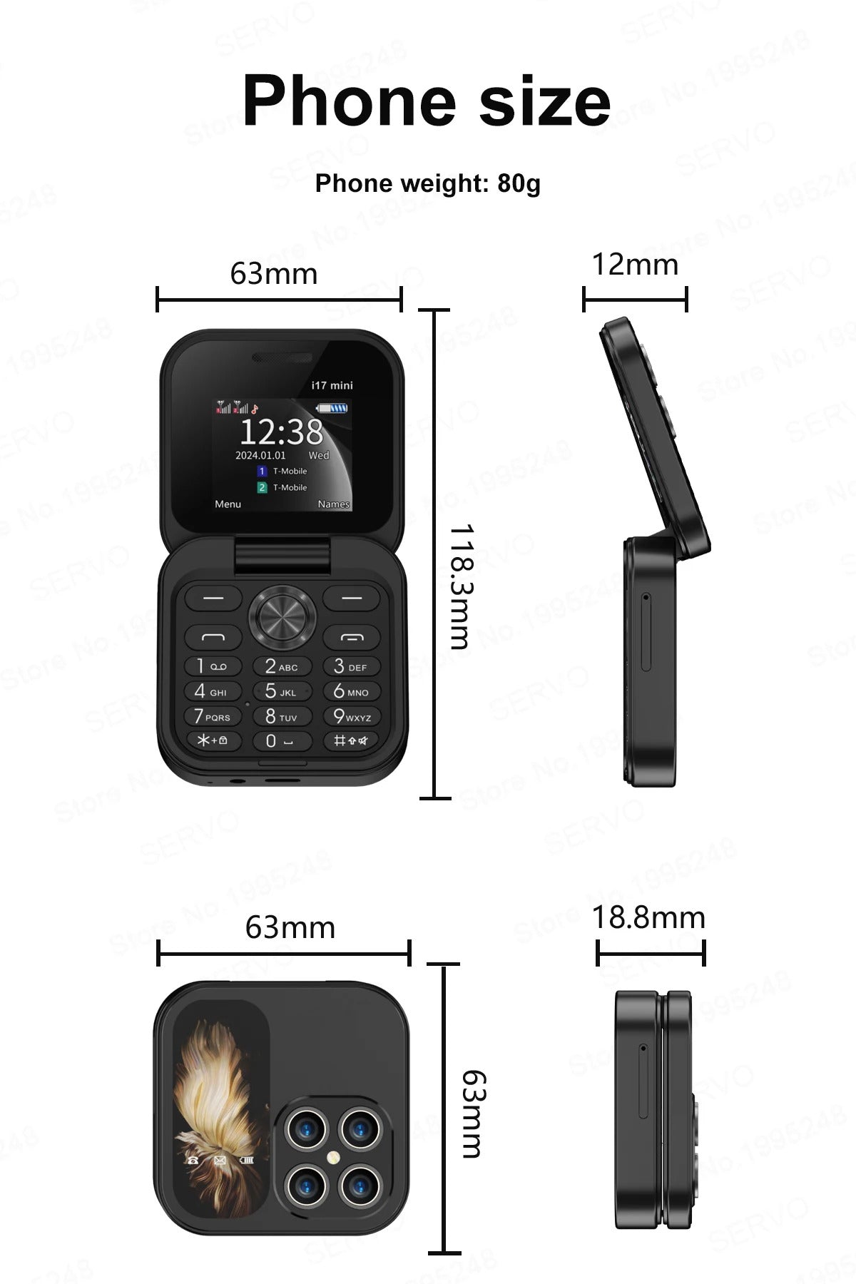 SERVO i17 Mini Dual SIM Card Fold Mobile Phone 2G Network Video Player Flashlight FM Radio Magic Voice Small Box Flip Cellphones