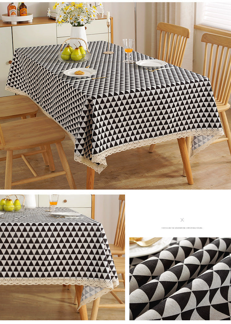 Fresh Cotton and Linen Plaid Tablecloth Coffee Table Dining Table Kindergarten Student Lace Cloth Art Square Picnic Tablecloth