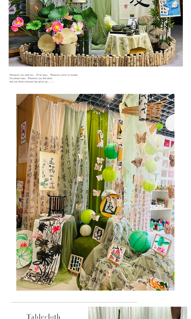 New Chinese Style Green Voile Kindergarten Environment Creation Ink Painting Ancient Style Classroom Ancient Style Scene Layout Background Wall Decoration