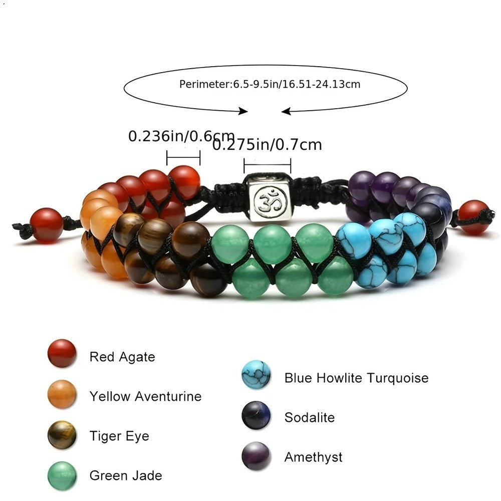 7 Chakra Yoga Natural Stone Handmade Woven Bracelet Bohemian Raw Stone Crystal Bracelet Niche