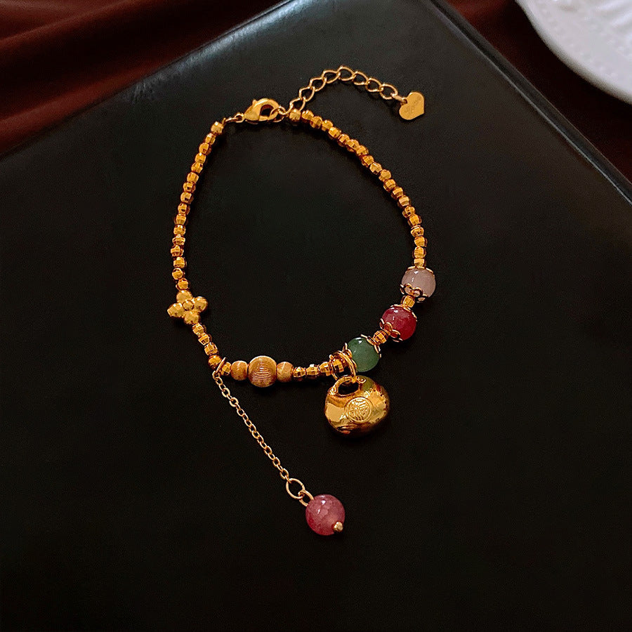 18K Real Gold Plated Lucky Bag Pendant Bracelet New Chinese Style Versatile Bracelet