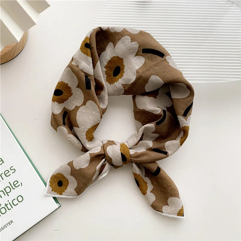 Cotton Linen 55cm Square Scarf Women Kerchief Flower Print Geometric Neckerchief Scarves  Headwrap Bandanas Hairband Headbands
