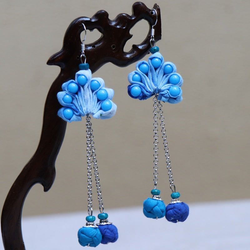 Ethnic style blue tie-dye earrings hand-woven tie-dye earrings travel companion gift