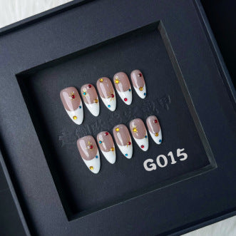 Purely Handmade Wearable Nails INS Style Nail Stickers Pure White French Style Shiny Diamond Minimalist Style High-end Autumn Winter Wearable Nails