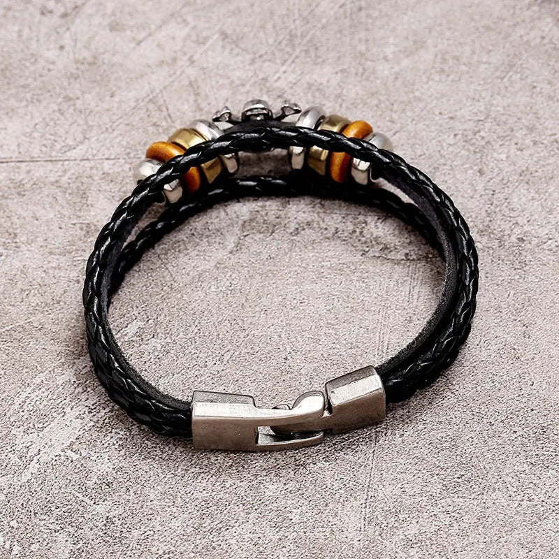 1Pc One Piece Luffy Pirate Bracelet Japan Cartoon Action Figure Toys Punk Black Leather Braided Punk Rock Bangles Bracelet Gifts