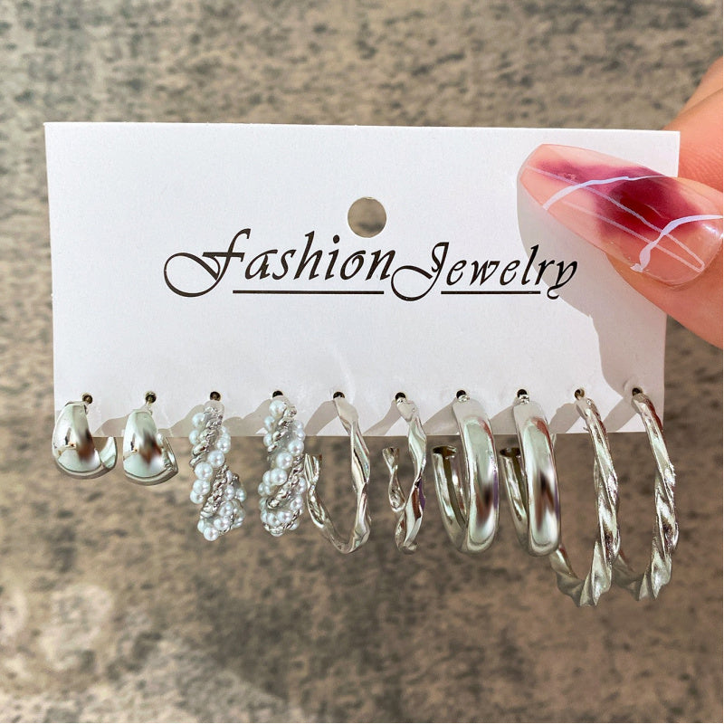 Fashion European and American style gold C chain earrings suit ladies temperament luxury high-end earrings