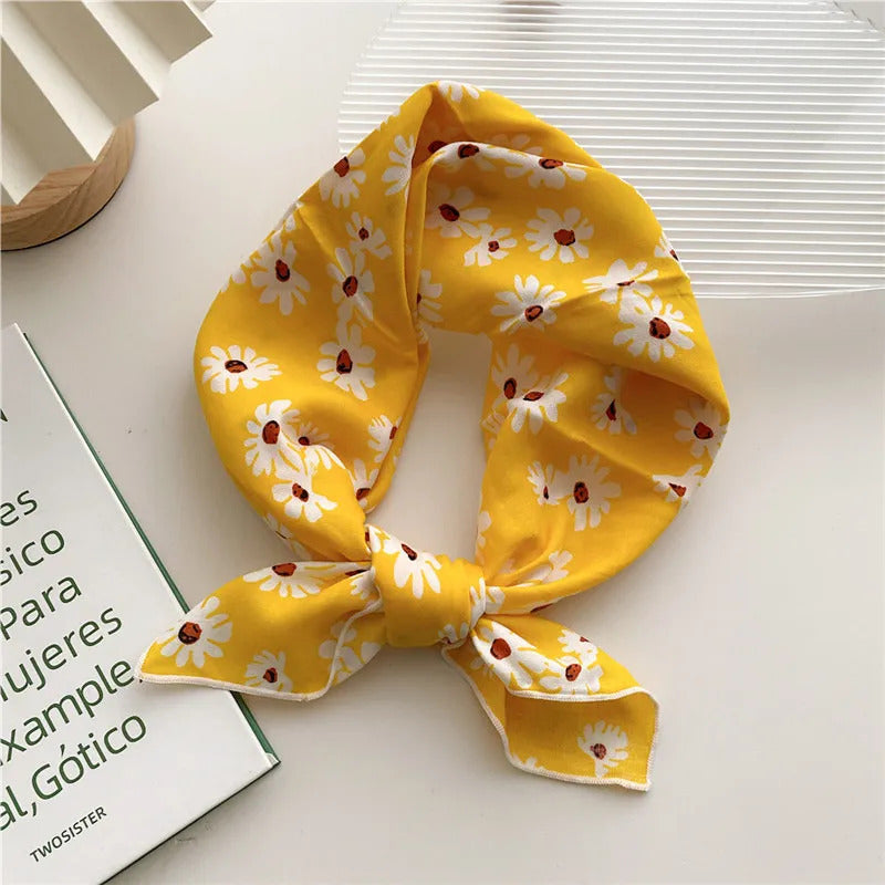 Cotton Linen 55cm Square Scarf Women Kerchief Flower Print Geometric Neckerchief Scarves  Headwrap Bandanas Hairband Headbands