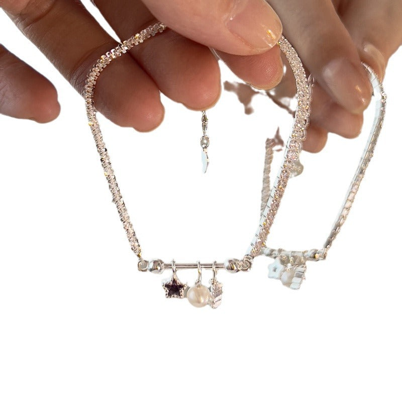 S925 Sterling Silver Star Pearl Bracelet for Women, Niche Sweet Fresh Light Luxury Versatile High-end Feel Jewelry