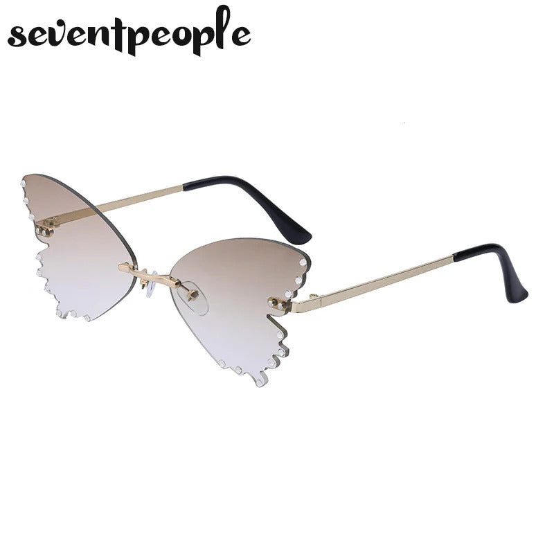 Diamond Butterfly Sunglasses Women 2023 Luxury Brand Designer Fashion Rimless Sun Glasses For Female Unique Party Shades Eyewear