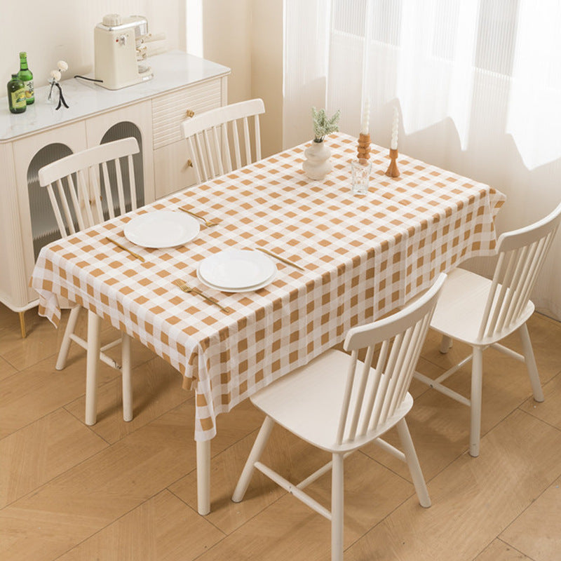 Nordic Style Warm High Temperature Resistant Tablecloth Ins Tablecloth Waterproof Oil-Proof Disposable High-Grade PVC Plaid Dining Table Cloth Liner