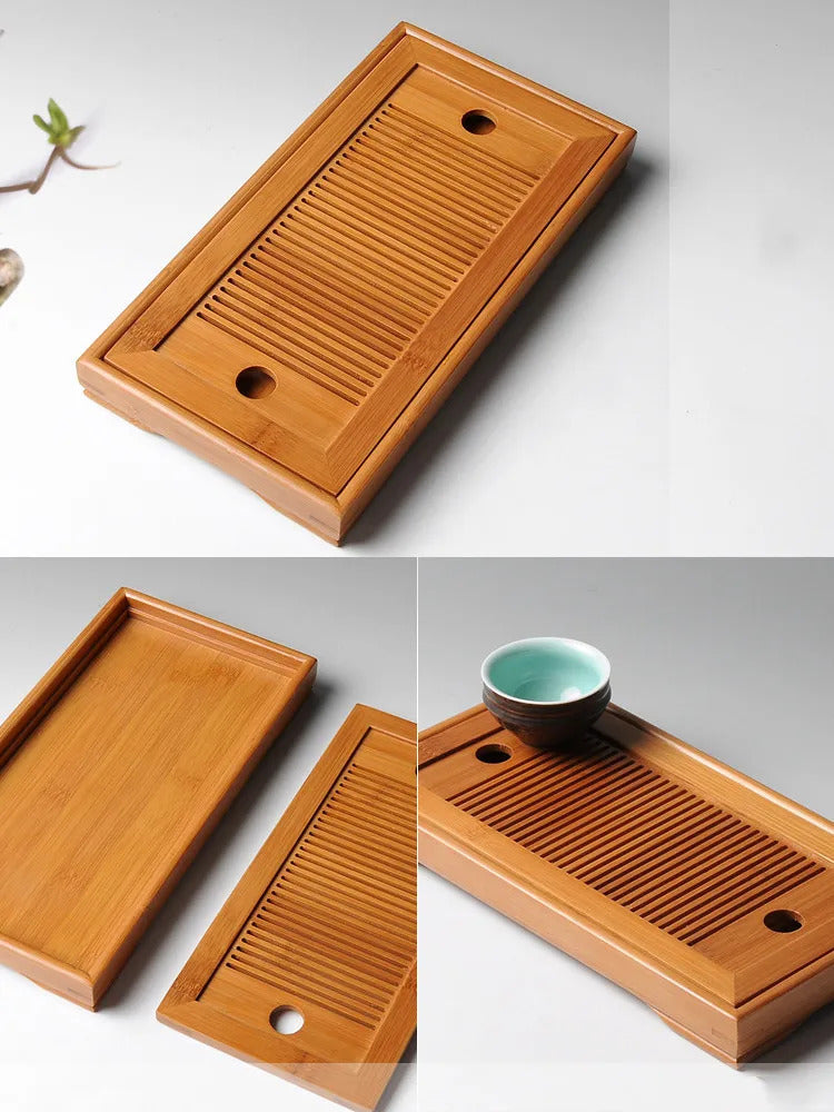 Large Capacity Water Storage Bamboo Tray Delicate Round Tea Board Chinese Tea Set Trays Decorative Traditional Tea Accessories